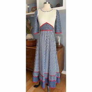 Vtg 70s Maxi Dress XS/S Prairie Floral Striped Dots Cotton Cottagecore by Canda